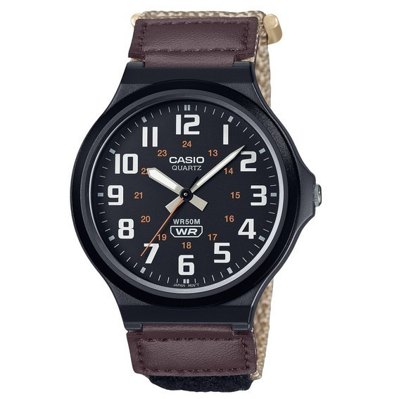 Relógio masculino Casio padrão analógico com pulseira de tecido mostrador preto quartzo MW-240B-5BV