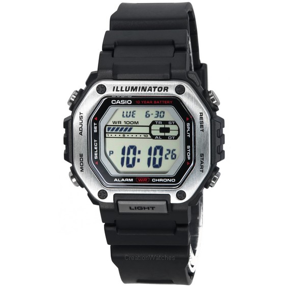 Relógio masculino Casio padrão digital com mostrador preto MWD-110H-1A MWD110H-1 100M