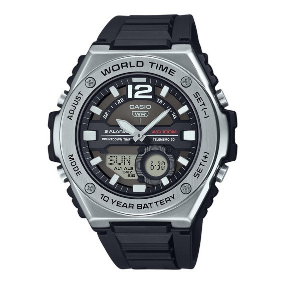 卡西歐標準類比數位樹脂錶帶黑色錶盤石英 MWQ-100-1AV 100M 男士手錶