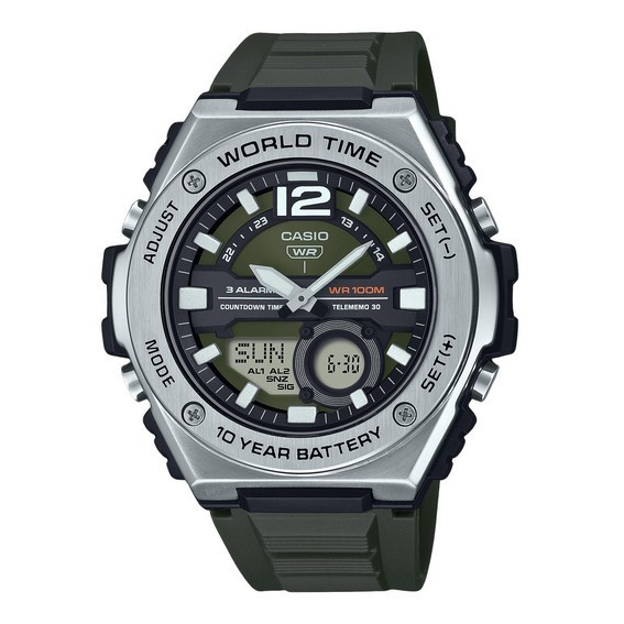 Casio padrão analógico digital pulseira de resina mostrador verde quartzo MWQ-100-3AV 100M relógio masculino
