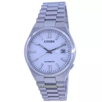Relógio masculino Citizen mostrador branco em aço inoxidável automático NJ0150-81A