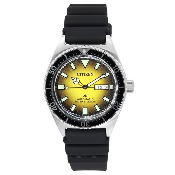 Reloj para hombre Citizen Promaster Marine con correa de caucho y esfera amarilla automático Diver's NY0120-01X 200M