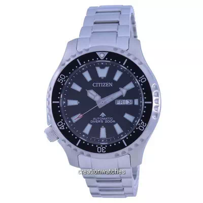 Relógio masculino Citizen Black Dial de aço inoxidável para mergulhadores automáticos NY0130-83E 200M