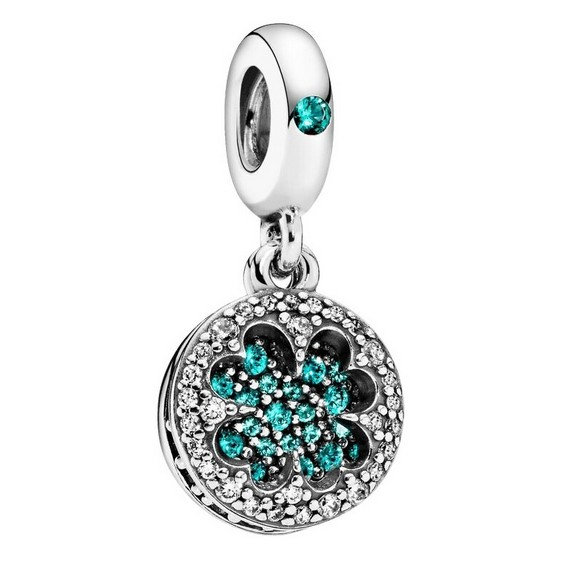 Pandora Silver Lucky Four Leaf Clover Dangle Charm Cubic Zirconia 797906NRGMX For Women