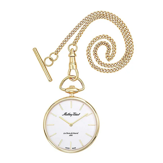 Mathey-Tissot Gold Tone Stainless Steel White Dial Quartz P2PI Unisex Pocket Watch