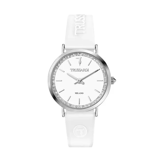 Trussardi T-Motif Silver Dial Rubber Strap Quartz R2451140504 Women's Watch