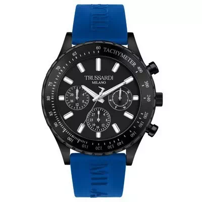Trussardi T-Logo Tachymeter สีดำ dial สายซิลิโคน ควอตซ์ R2451148001 Men's Watch