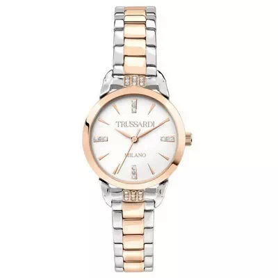 Relógio feminino Trussardi T-Original com detalhes em cristal, mostrador branco, quartzo R2453142504