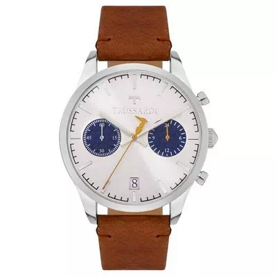 Trussardi T-Genus Chronograph Silver Dial Leather Strap Quartz R2471613004 Reloj para hombre