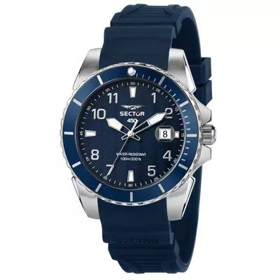 Setor 450 azul sunray mostrador pulseira de silicone quartzo R3251276003 100M relógio masculino