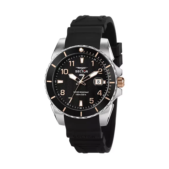 Sector 450 Black Dial Silicon Strap Quartz R3251276006 100M Men's Watch