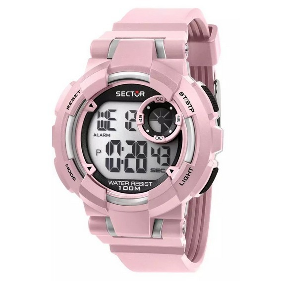 Relógio feminino Sector Ex-36 digital rosa com pulseira de poliuretano mostrador preto quartzo R3251283004 100M