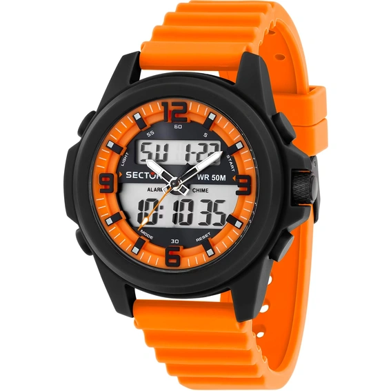 Sector Ex-48 Silicone Strap Black And Orange Dial Quartz R3251302002 Men's Watch