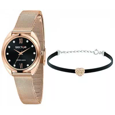 Setor 955 mostrador preto rosa tom ouro em aço inoxidável quartzo R3253518504 relógio feminino