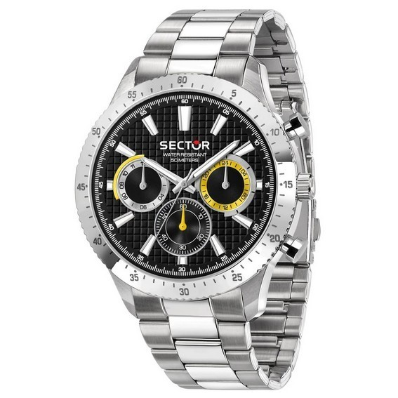 Sector 270 Dual Time Многофункциональные кварцевые мужские часы из нержавеющей стали с черным циферблатом R3253578021