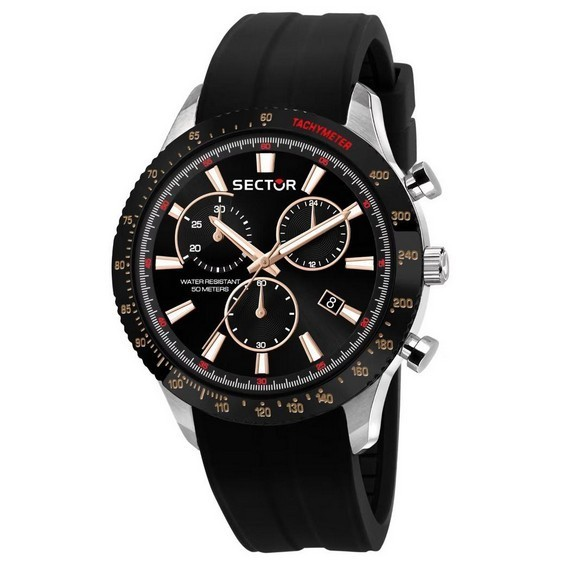 セクター 270 クロノグラフ シリコン ストラップ ブラック ダイヤル クォーツ R3271778001 メンズ腕時計