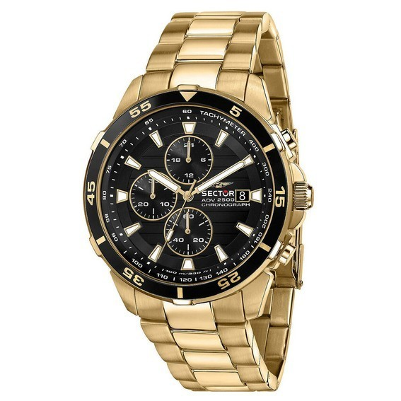 セクター ADV2500 クロノグラフ ゴールドトーン ステンレススチール ブラック ダイヤル クォーツ R3273643008 100M メンズ腕時計