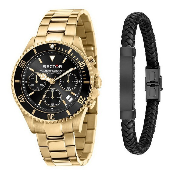 Sector 230 Gold Metallic Multifunction Black Dial Quartz R3273661028 100M Men's Watch With Gift Set