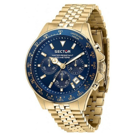 Sector 230 計時金色調不銹鋼藍色錶盤石英 R3273661030 100M 男士手錶 zh-CHS