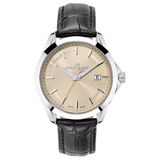 Philip Watch 瑞士制造 Blaze 皮革表带米色表盘石英 R8251165008 100M 男士手表