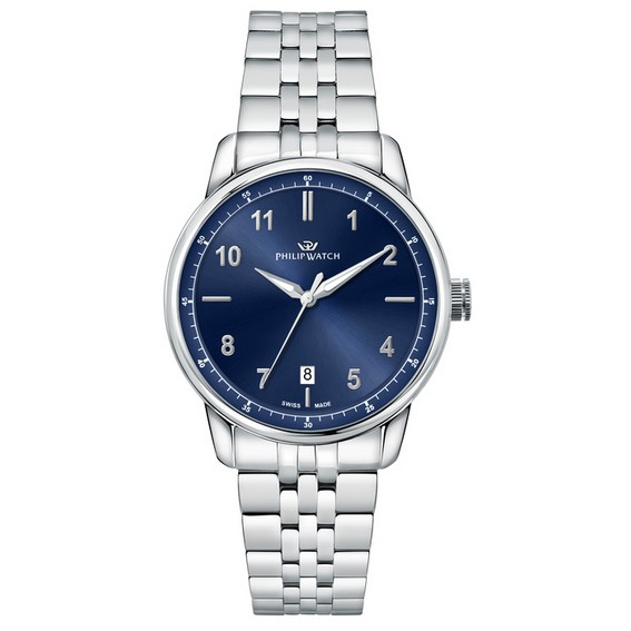 Philip Watch Swiss Made Aniversário Aço Inoxidável Mostrador Azul Quartzo R8253150010 Relógio Masculino 100M