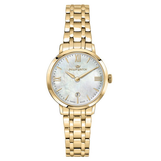 Philip Watch Swiss Made Audrey Reloj de cuarzo con esfera de nácar y acero inoxidable en tono dorado R8253150511 para mujer
