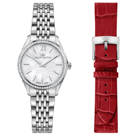 Philip Watch Swiss Made Roma Stainless Steel White Dial Quartz R8253217506 Women's Watch With Extra Strap