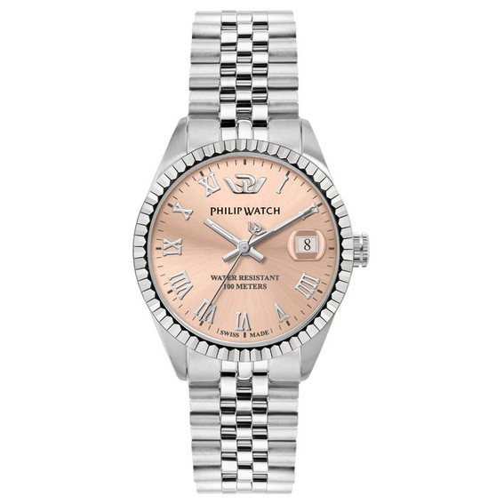 Philip Watch Swiss Made Caribe Stainless Steel Pink Dial Quartz R8253597578 100M Women's Watch