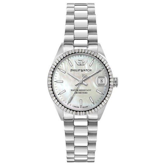 Philip Watch 瑞士制造 Caribe 不锈钢白色表盘石英 R8253597581 100M 女士手表