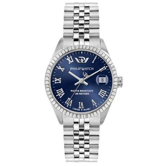 Philip Watch Swiss Made Caribe Urban Acero inoxidable Azul Sunray Dial Cuarzo R8253597585 100M Reloj para mujer