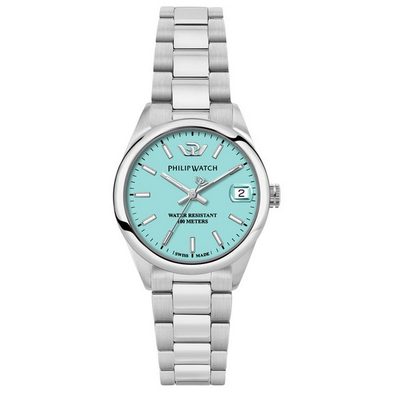 Montre Philip Watch Swiss Made Caribe Urban en acier inoxydable avec cadran turquoise et quartz R8253597645 100M pour femme