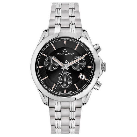 Philip Watch 瑞士制造 Blaze 计时码表不锈钢黑色表盘石英 R8273665004 100M 男士手表