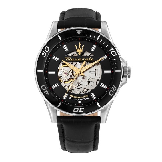 瑪莎拉蒂 Sfida 2024 年龍年限量版黑色鏤空錶盤自動 R8821140003 100M 男士手錶 zh-CHS