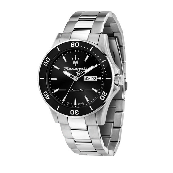 Relógio masculino Maserati Competizione em aço inoxidável com mostrador preto automático R8823100002 100M