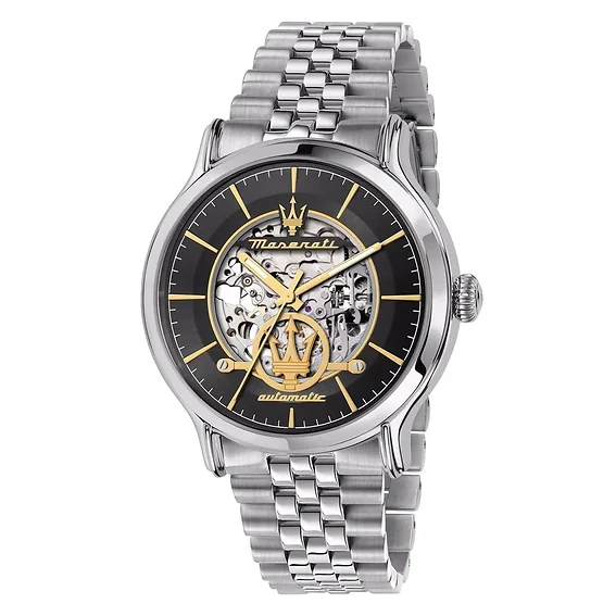 Maserati Epoca Stainless Steel Skeleton Grey Sunray Dial Automatic R8823118015 100M Men's Watch