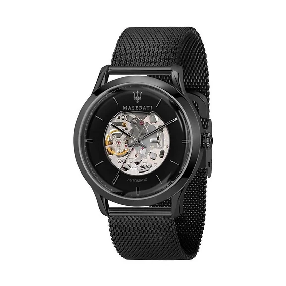 Maserati Ricordo Stainless Steel Mesh Skeleton Black Dial Automatic R8823133004 Men's Watch