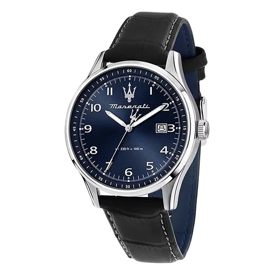 Maserati Classic Sorpasso Leather Strap Blue Sunray Dial Quartz R8851124003 100M Men's Watch
