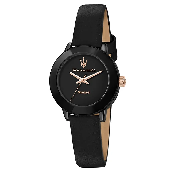 Maserati Successo Solar Black Dial Leather Quartz R8851145501 Women's Watch