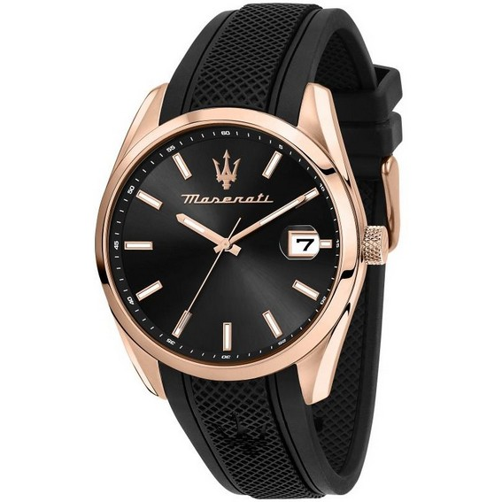 瑪莎拉蒂 Attrazione 矽膠錶帶黑色錶盤石英 R8851151002 男士手錶
