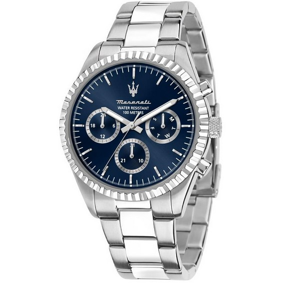 Maserati Competizione Stainless Steel Blue Multifunction Dial Quartz R8853100022 100M Men's Watch