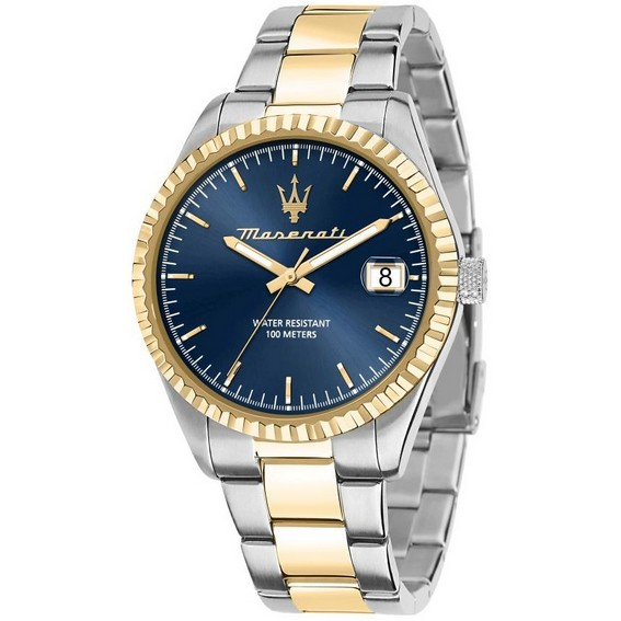 瑪莎拉蒂競賽兩色不鏽鋼藍色錶盤石英 R8853100027 100M 男士手錶