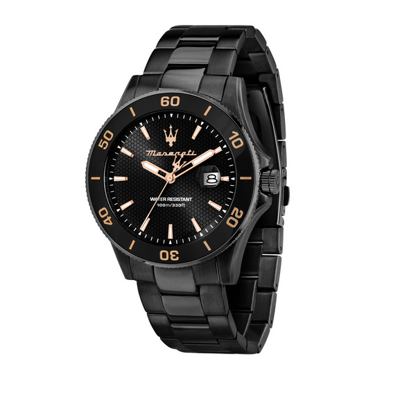 Relógio masculino Maserati Competizione em aço inoxidável com mostrador preto quartzo R8853100035 100M