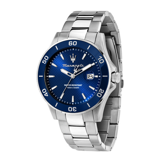Relógio masculino Maserati Competizione em aço inoxidável com mostrador azul quartzo R8853100036 100M