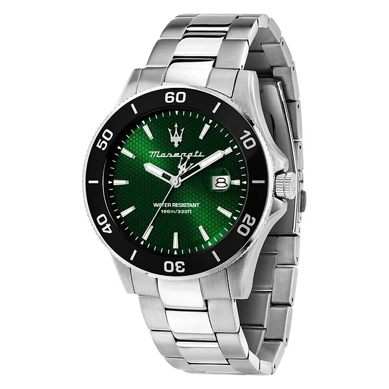 Maserati Competizione Stainless Steel Green Sunray Dial Quartz R8853100038 100M Men's Watch
