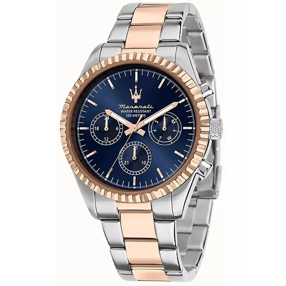 Maserati Competition Two Tone Stainless Steel Blue Sunray Dial Quartz R8853100040 100M Men's Watch