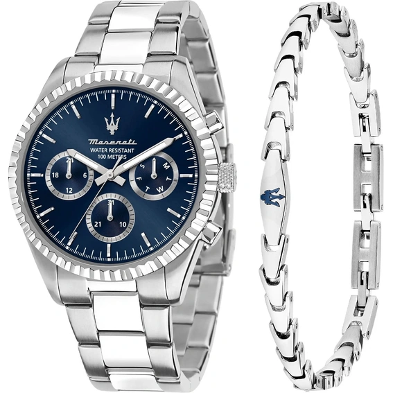 Maserati Attrazione Stainless Steel Blue Dial Quartz R8853100047 100M Men's Watch