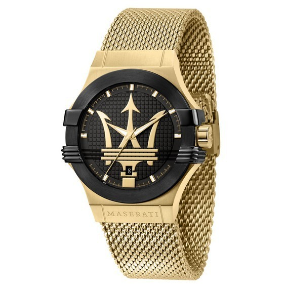 瑪莎拉蒂 Potenza 金色調不銹鋼黑色錶盤石英 R8853108006 100M 男士手錶 zh-CHS