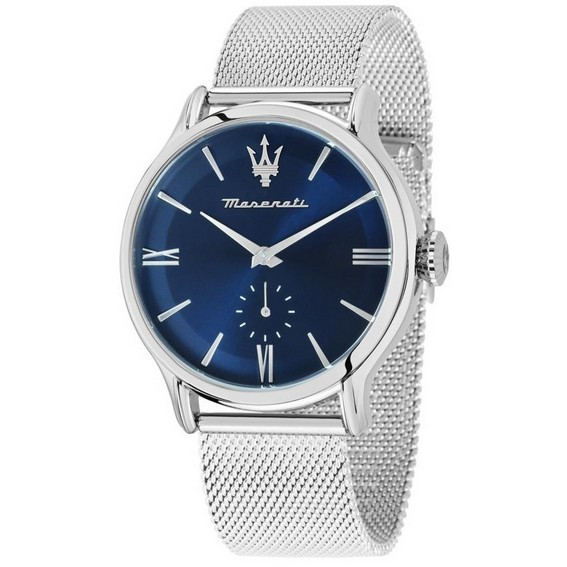 Relógio masculino Maserati Epoca malha de aço inoxidável mostrador azul quartzo R8853118017 100M