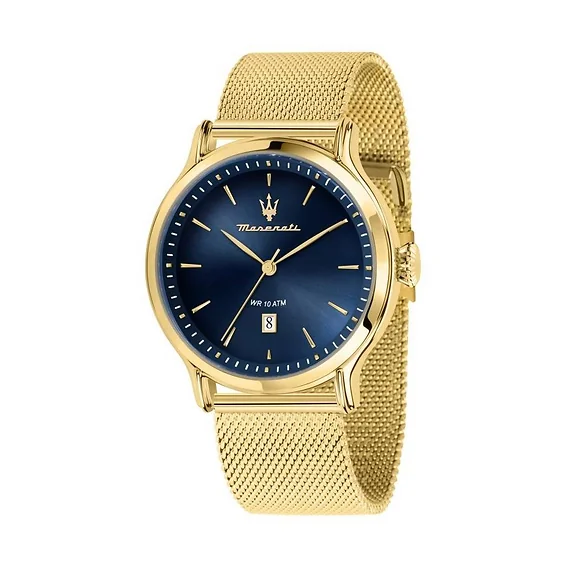 Maserati Epoca Gold Tone Stainless Steel Mesh Blue Dial Quartz R8853118020 100M Men's Watch
