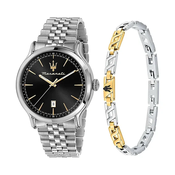 Maserati Epoca Stainless Steel Black Sunray Dial Quartz R8853118029 100M Men's Watch With Extra Bracelet